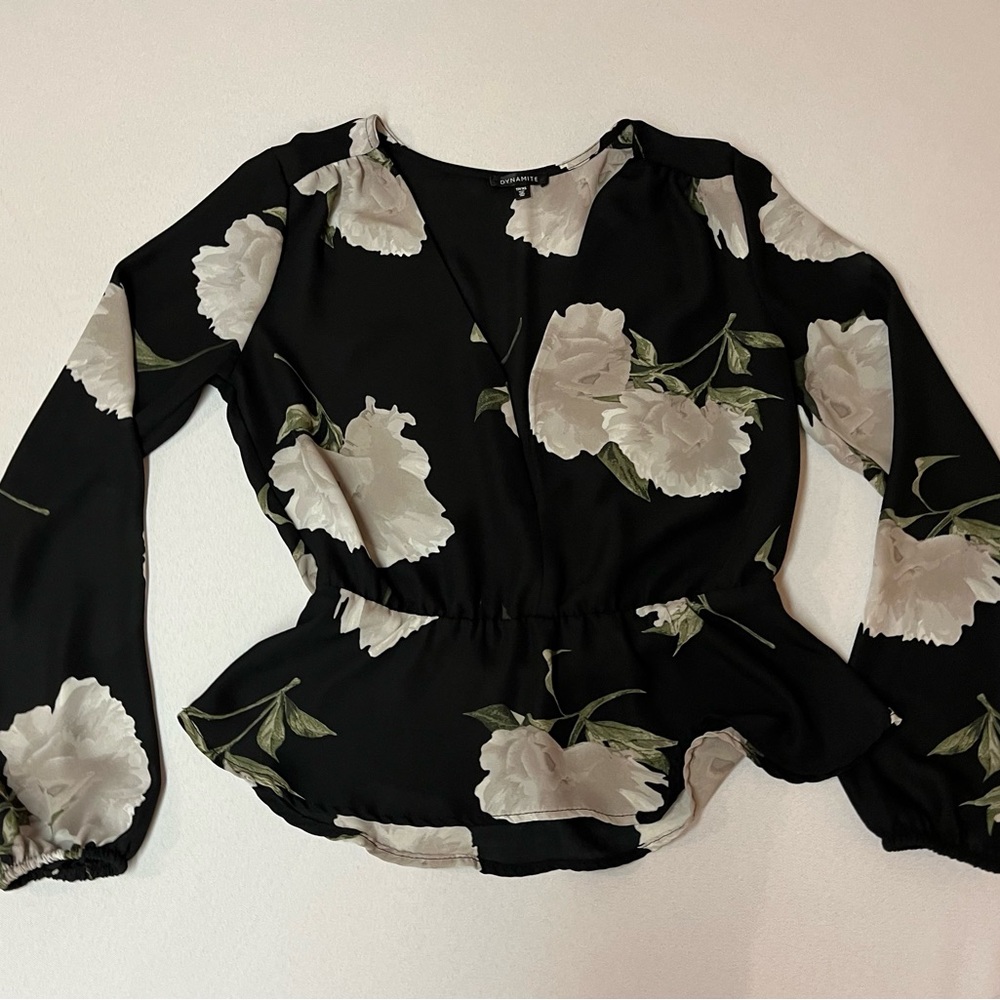 2/$20 - Pretty Floral Black, Green & Beige Lightweight Blouse by Dynamite